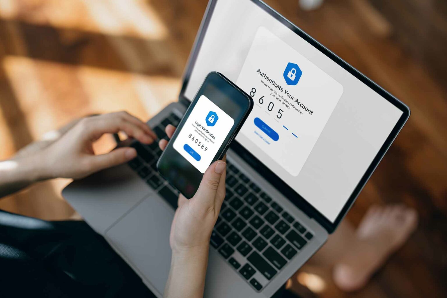 2 factor authentication on a laptop and phone.