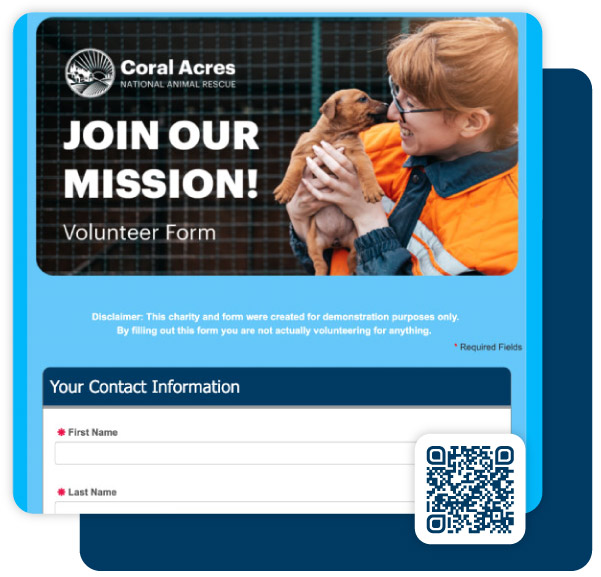 Example DonorPerfect Classic Online Form with QR code for sharing