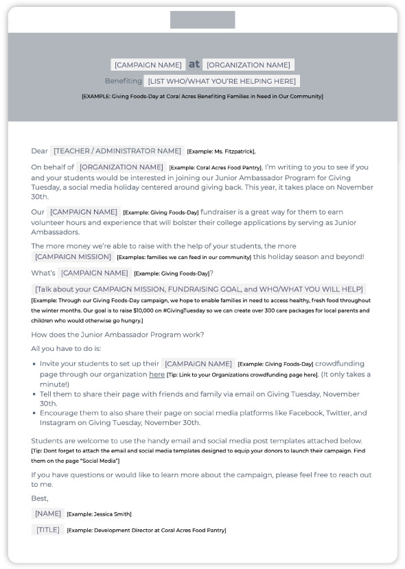 Giving Tuesday Ambassador Invite to schools template mockup