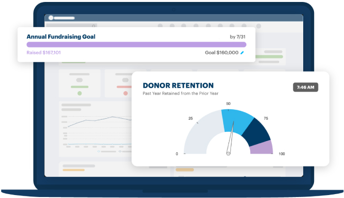 DonorPerfect Dashboard screen on laptop