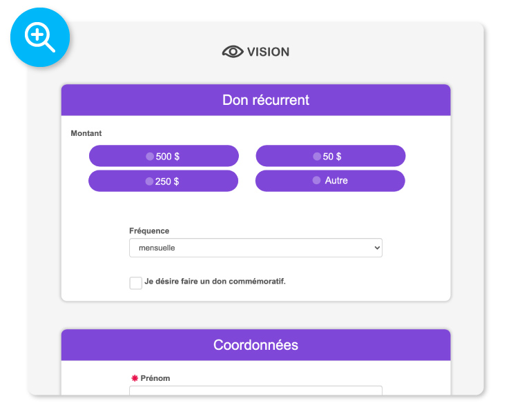 French DonorPerfect Online Form: Des formulaires mensuels dédiés.