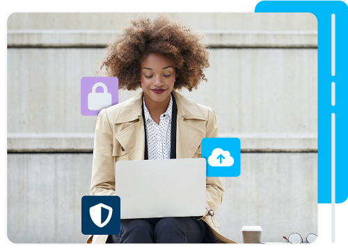 Woman working online while being protected and connected. 