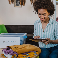Woman preparing donations at her home.