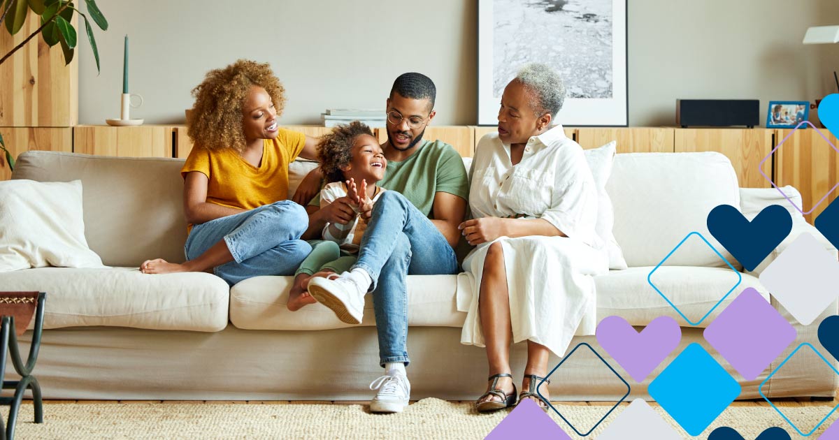 Giving Tuesday for different generations, family on couch hero image