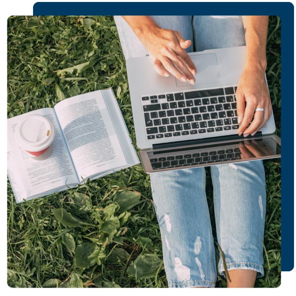 Guest Blog Writer Thumbnail, person on computer writiing