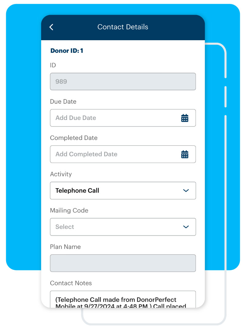 DonorPerfect Mobile App contact Details