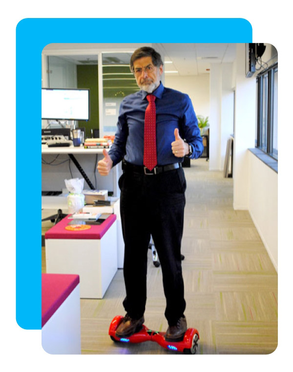 Founder Nathan on hover board
