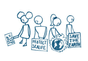 Stick figure illustration - person at protest