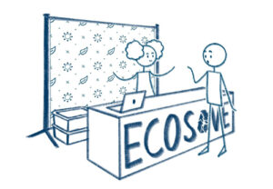 Stick figure illustration - person at vendor booth