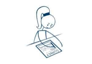Stick figure illustration - person filling out survey