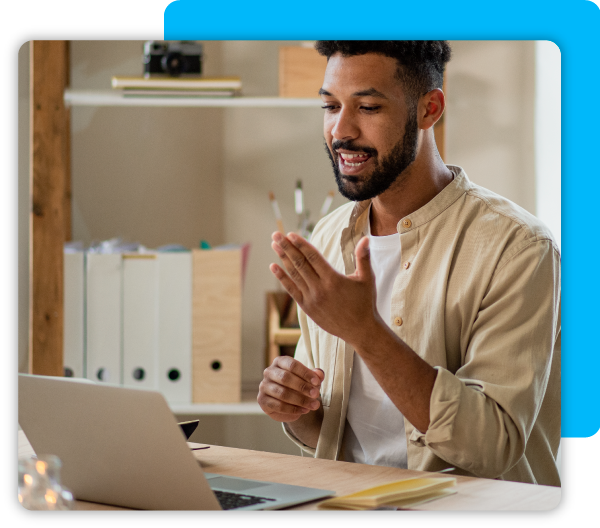 Person having virtual conference call