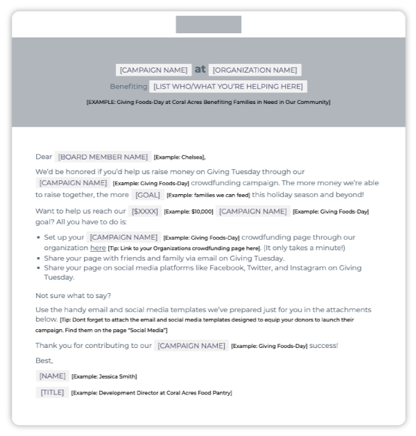 Giving Tuesday Ambassador Invite to donors template mockup