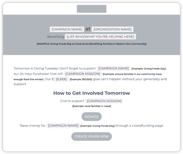 Giving Tuesday reminder email template
