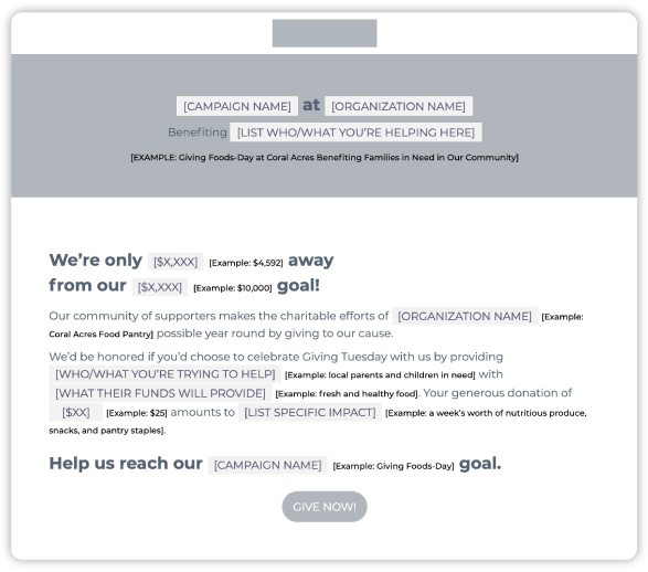 Giving Tuesday goal update email template