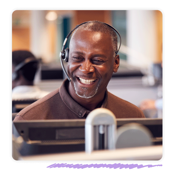 customer support rep happy to help a client