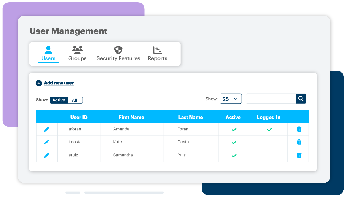 The user management options in DonorPerfect.
